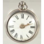 A GEORGE III SILVER VERGE POCKET WATCH by W. A. BAKER, Horsham. No. 702374, in an outer case.