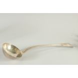 A VICTORIAN SILVER FIDDLE AND THREAD SOUP LADLE. London 1889. Maker, George ANGELL.