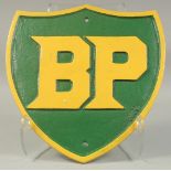 A CAST IRON B P SIGN. 13ins x 12ins.