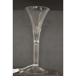 A GOOD 18TH CENTURY ENGLIGH WINE GLASS with tapering bowl.