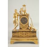 A GOOD 19TH CENTURY FRENCH GILT CLOCK with circular silvered dial, striking on a single bell, the