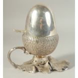 A SILVER PLATED ACORN EGG COASTER 7.5ins.