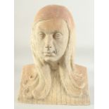 MARY STOURTON AN ART DECO TERRA COTTA BUST OF A YOUNG GIRL with long hair. Signed, Mary Stourton.