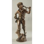 A GOOD BRONZE OF A BOY CARRYING A BASKET on his back. 14ins high.