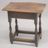 AN 18TH CENTURY OAK RECTANGULAR TOP TABLE, single piece top of good colour, turned legs and plain