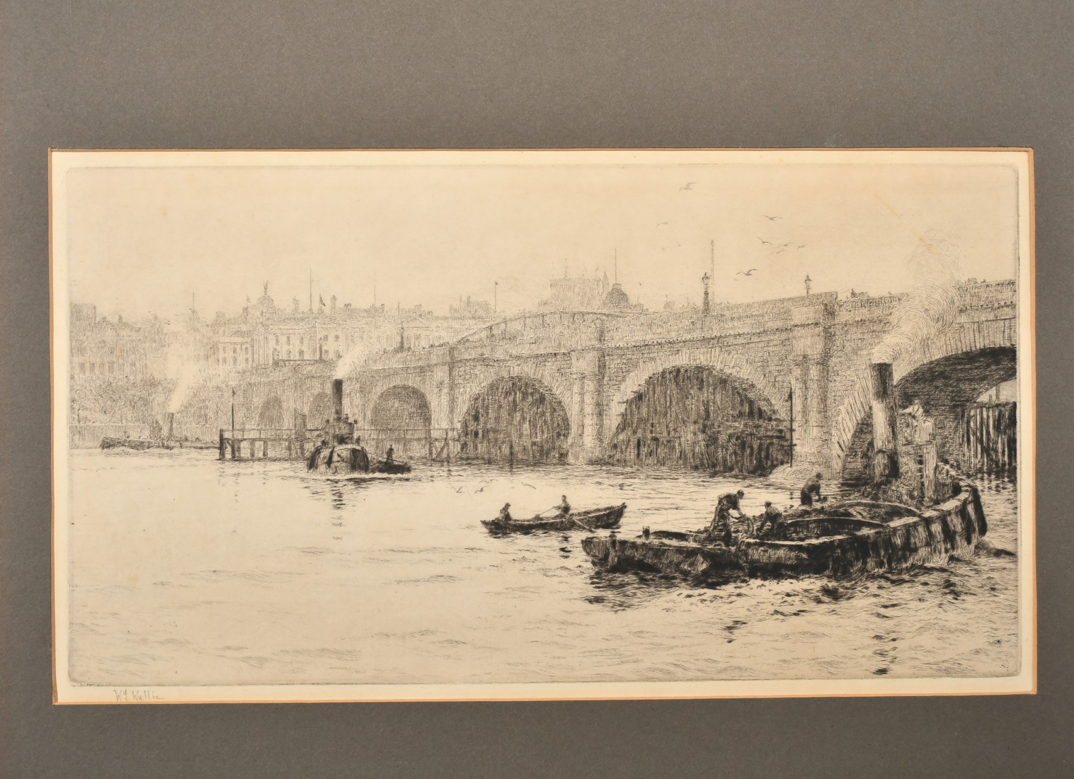 William Lionel Wyllie (1851-1931), Waterloo Bridge, etching, signed in pencil, plate size 7.5" x - Image 2 of 4