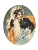 Vespasiano Bignami (1841-1929) Italian, a study of a seated lady, watercolour, signed, 10.5" x 8" (
