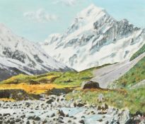 F. R. Ord (20th Century) New Zealand, a view of a mountain peak, said to be Mount Cook, oil on