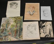 A folder of mostly 20th Century watercolours and drawings, (20).