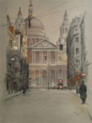 Cecil Aldin, 'Westminster Abbey' and 'St Paul's', two pencil signed colour prints, plate size 15.75"