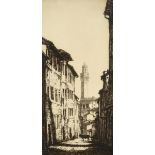 William Douglas Macleod (1892-1963), 'Palace Tower, Siena', etching, signed in pencil, 10.5" x 5" (