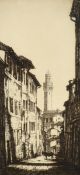 William Douglas Macleod (1892-1963), 'Palace Tower, Siena', etching, signed in pencil, 10.5" x 5" (