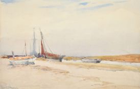 Albert George Strange (1855-1917), two watercolours of boats moored in an estuary, both signed,