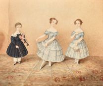 Early 19th Century English school, a group portrait of three children, watercolour, 10" x 12" (25