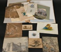 A folder of mostly 19th Century watercolours, (33).