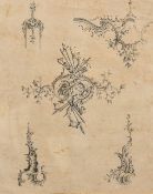 Early 18th Century French School, a study of Rococo scrolls, ink on paper with a Fleur-de-Lys