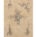 Early 18th Century French School, a study of Rococo scrolls, ink on paper with a Fleur-de-Lys