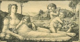 George Woolliscroft Rhead, ' Venus reclining with cupids', engraving, 5" x 9.75", (13x25cm) (a/f).