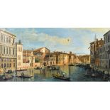 Circle of Edward Pritchett (19th Century), gondolas on a Venetian canal, oil on canvas, 10" x 20" (