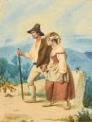Bernadino Ricciardi (1814-1854) Italian, figures crossing a mountainous landscape, watercolour,
