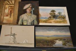 A folder of mostly 19th Century watercolours, (17).