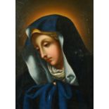 After Carlo Dolci, 19th Century, portrait of a Madonna in a blue cloak, oil on metal panel, 10.5"