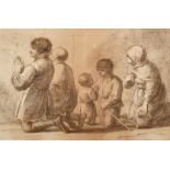 Bartolozzi after Barbieri, an engraving of a praying family, plate size 11" x 16" (28 x 40cm), along