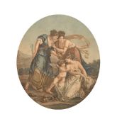 Bartolozzi after Kauffman, female figures with a putti, a pair of colour engravings, each 12.5" x