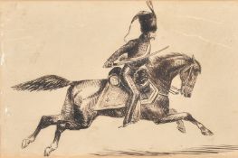 An ink sketch of 'Lt. General Lord Cardigan in Uniform of Prince Albert's Own 11th Hussars', along