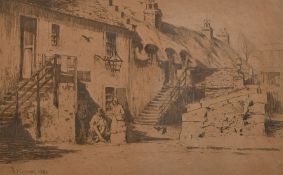 David Young Cameron (1865-1945) Scottish, 'Old Bridge Inn, Partick', etching, signed in pencil, 5" x