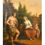 18th Century, Figures at the well, oil on canvas laid down on board, 26" x 22", (66x56cm).