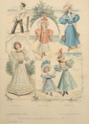 A group of three late 19th Century Paris fashion colour prints, one 12.5" x 20" (32 x 51cm), the