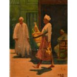 Circle of Gumery, Circa 1920, an Arab market place, oil on canvas, signed with initials, 8" x 6" (20