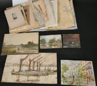 A folder of assorted watercolours, (41).
