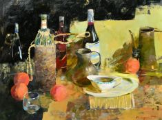 Sergey Kovalenko (b. 1980) Ukraine, still life study of bottles and oranges, oil on canvas,