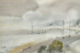 Patrick Hall (1906-1992), 'Cloud', boats moored in a harbour, watercolour, faintly signed, label
