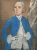 18th Century, A three quarter length portrait of a gentleman wearing a blue coat, pastel, 13.25" x