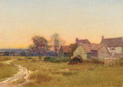 Leopold Rivers (1852-1905), dusk over farm buildings, watercolour, signed, 5" x 7" (12.5 x 18cm),