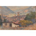 A. Hanian, An Alpine scene with a village nestled between mountains, oil on board, signed, 6.25" x