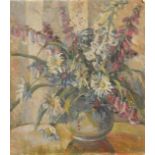 Circle of Dorothea Sharp, an unframed unstretched oil on canvas still life study of flowers, 20" x
