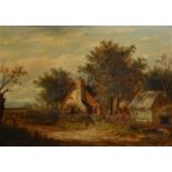 Joseph Thors (1835-1920) British, a wayfarer by a country cottage, oil on panel, signed, 10" x