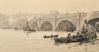 William Lionel Wyllie (1851-1931), Waterloo Bridge, etching, signed in pencil, plate size 7.5" x