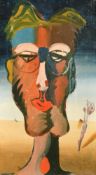 Gordon Bird (20th Century), a surrealist head study of a male figure, oil on canvas laid down,