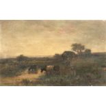William Ashton (1853-1927) British, cattle watering at dusk, oil on canvas, signed, 12" x 19", (30 x