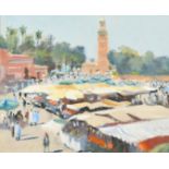 Michael Richardson (b.1943), A Market in Marrakech, oil on board, signed with initials, 10" x