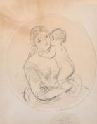 Attributed to Hablot Knight Browne (Phiz), a charcoal study of a mother and child, signed with
