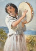 Attributed to Francis William Topham (1808-1877), a watercolour sketch of a young beauty playing a