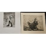A collection of nine 20th Century etchings, all indistinctly signed and inscribed in pencil, various