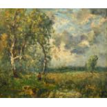George Boyle (1826-1899), A landscape with a figure near trees, oil on board, initialled, 10" x 12",