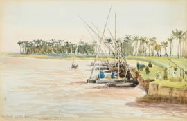 Circle of John Varley Jnr, Views on the Nile, watercolours, both inscribed in pencil and dated 1905,